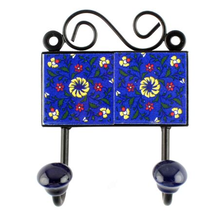 Navy Blue Ceramic Floral Tiles Hook